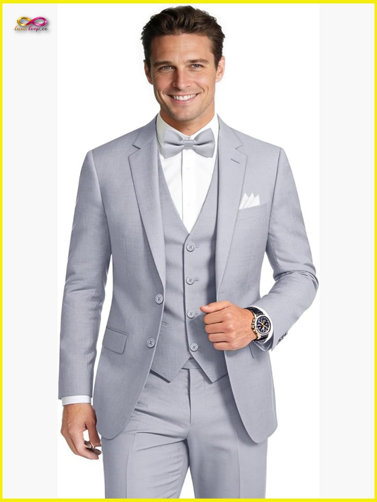 Slim Fit Suit Set With Blazer Vest Pants Accessories Formal Elegant